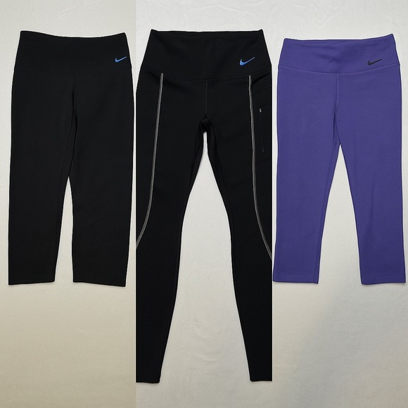 3-Nike Dri Fit Leggings Bundle Black & Purple Athletic Workout Pants - Picture 1 of 10